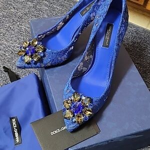 Dolce & Gabbana Blue Lace Crystals  Shoes